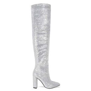 Zaria Silver Rhinestone Over The Knee Boots Size 8